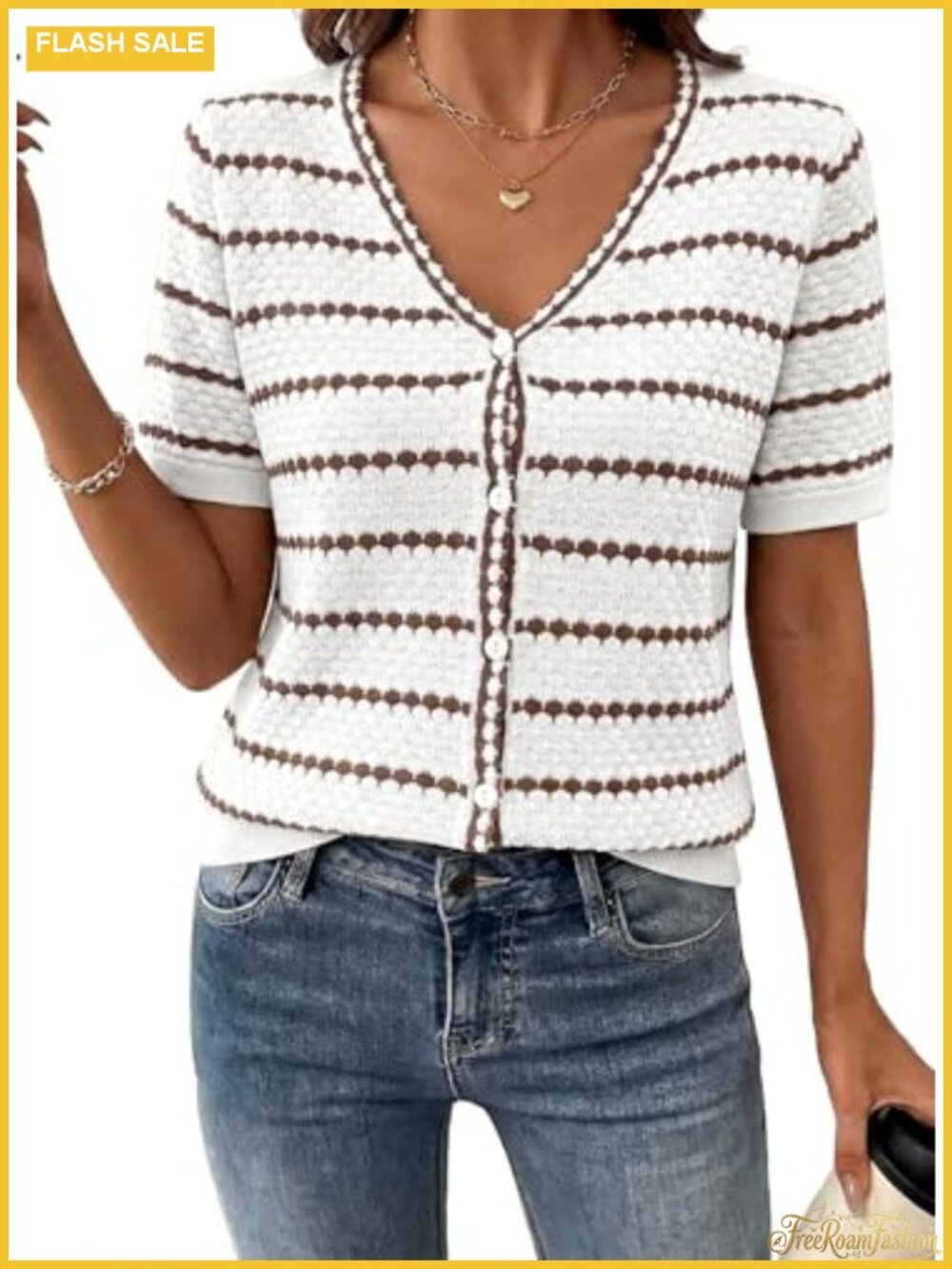 Dokotoo Cardigan Sweaters for Women Spring Summer Short Sleeve Crochet Striped